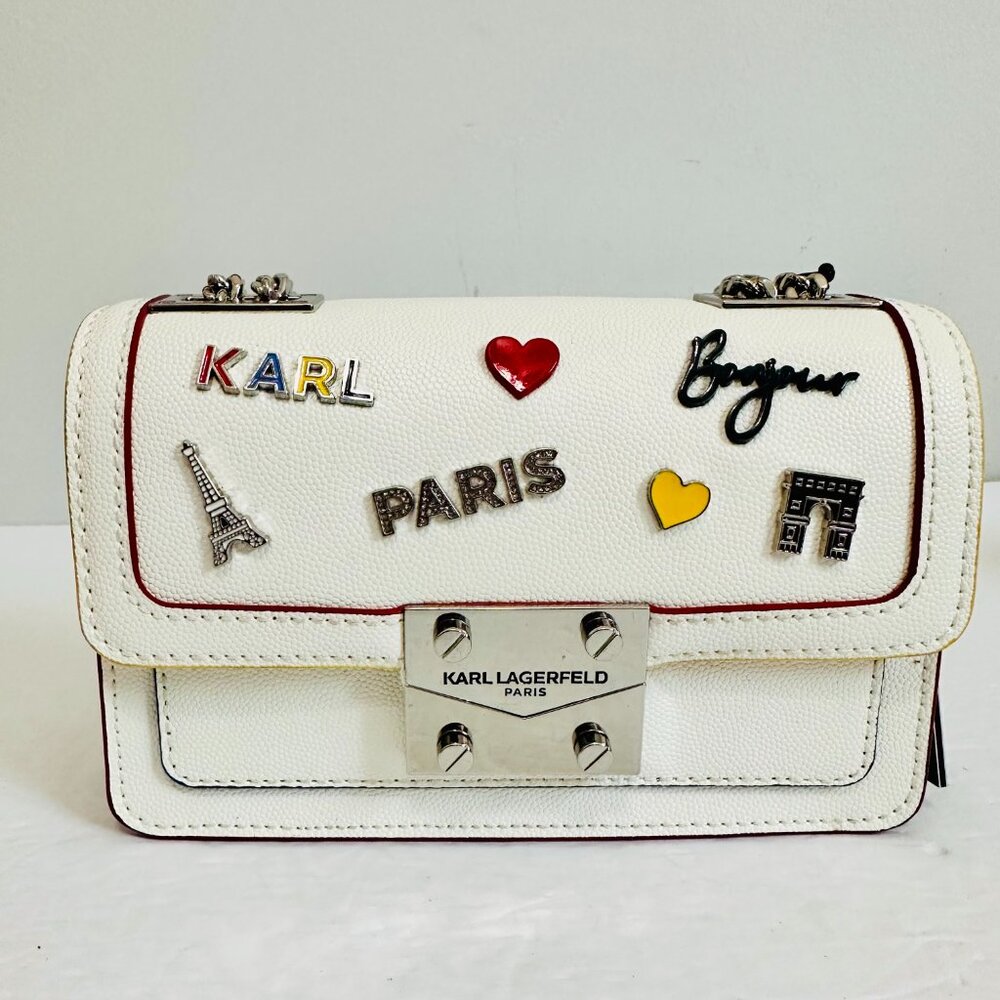 KARL LAGERFELD PARIS STUDDED EMBELLISHED RHINESTONE SMALL CROSSBODY BAG - Picture 4 of 14